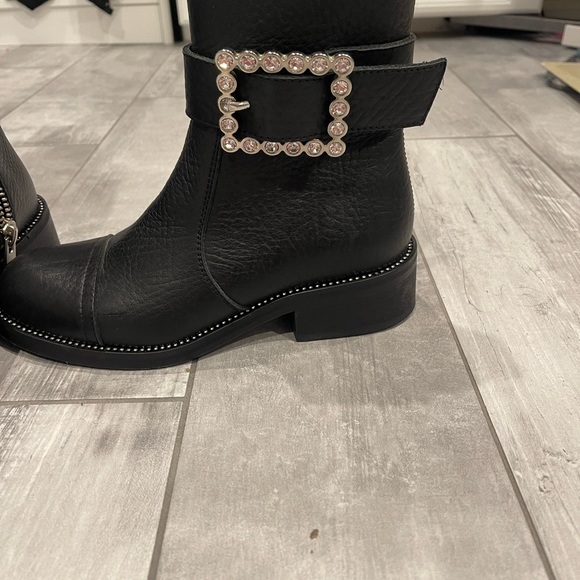 Zadig & Voltaire Leather Crystal Embellishment Moto Boots  size 6 - Picture 5 of 11
